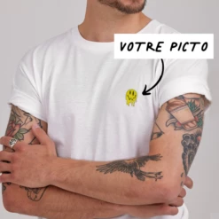T-shirt Brodé Blanc Avec Picto