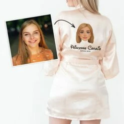 Robe De Chambre En Satin Personnalisée Avec Photo Cartoon Et Texte