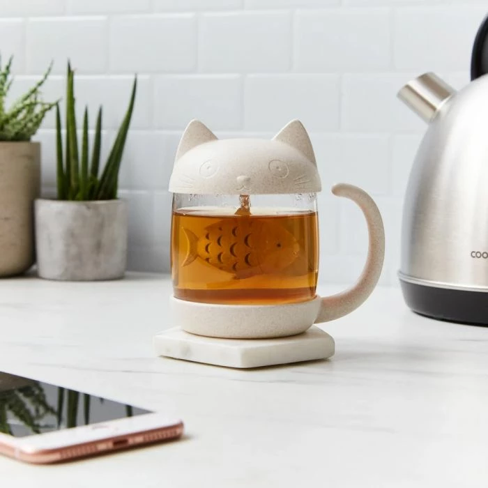 Tasse à Thé Chat Avec Infuseur à Thé Poisson